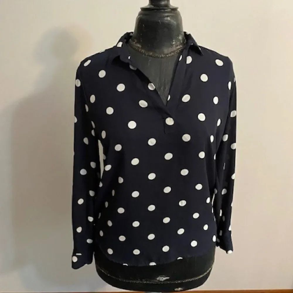 💗HP💗Loft Blue, White Polka dot blouse, size SP